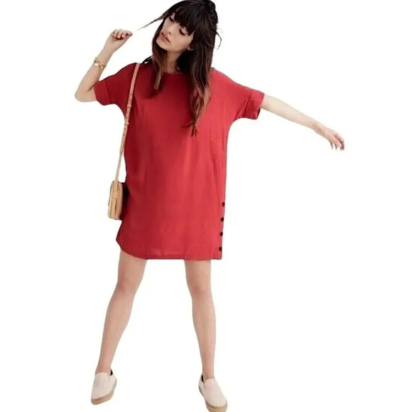 MADEWELL Journal Side Button Easy Dress in Warm Berry‎ - Picture 1 of 8